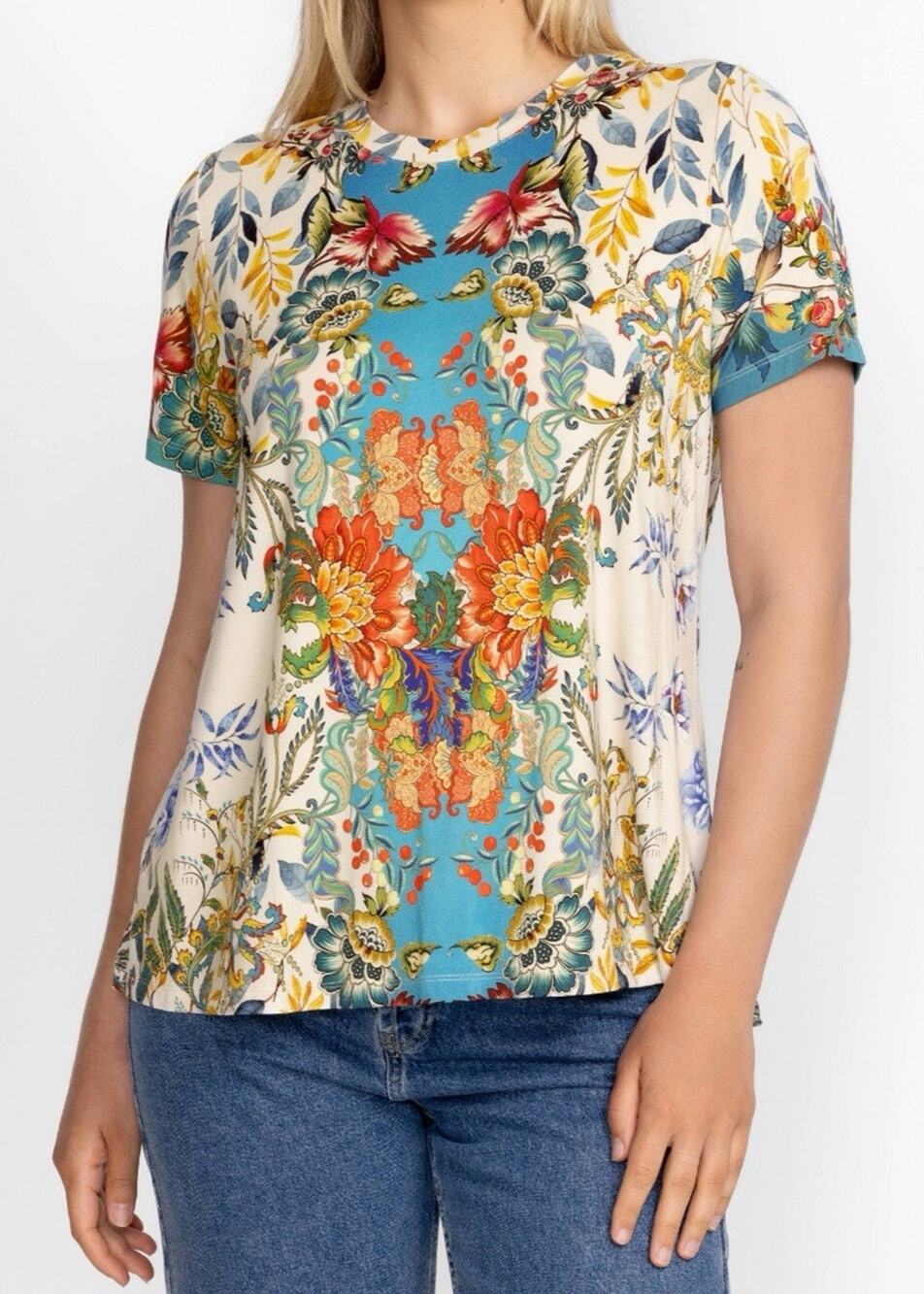 Johnny Was Janie Favorite Short Sleeve Crew Neck Swing Tee Size S Floral Soft